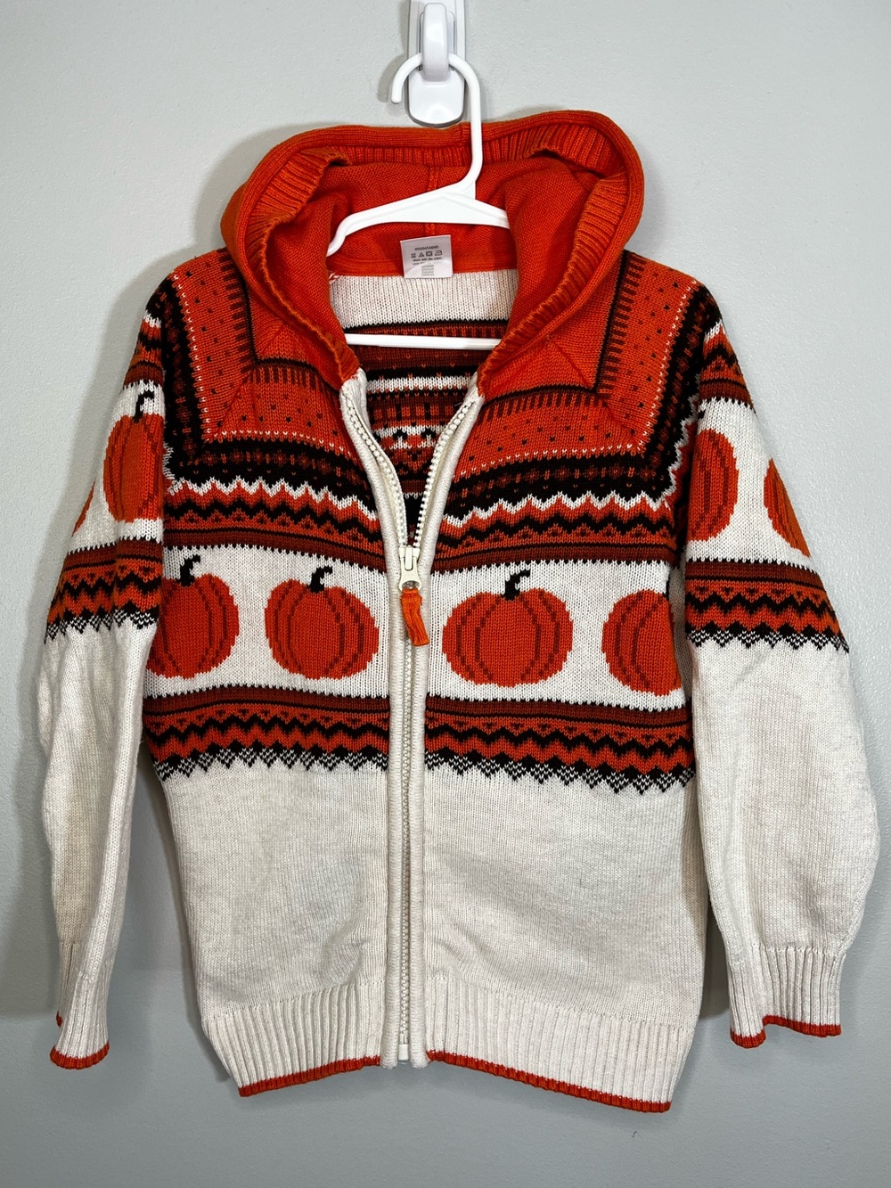 Gymboree Fair Isle Pumpkin Pattern Zip-Up Hooded Sweater - Orange Cream Kids 4T